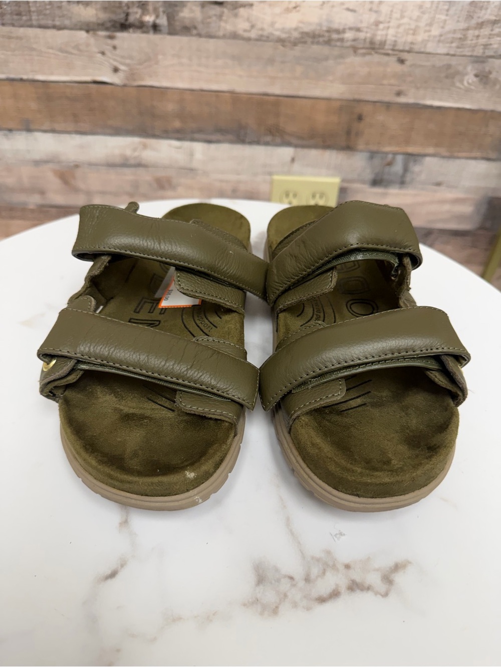 WODEN green double strap slide sandal 9
